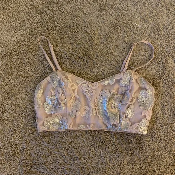 Girly Light Pink/Silver Crop Top - Picture 1 of 2